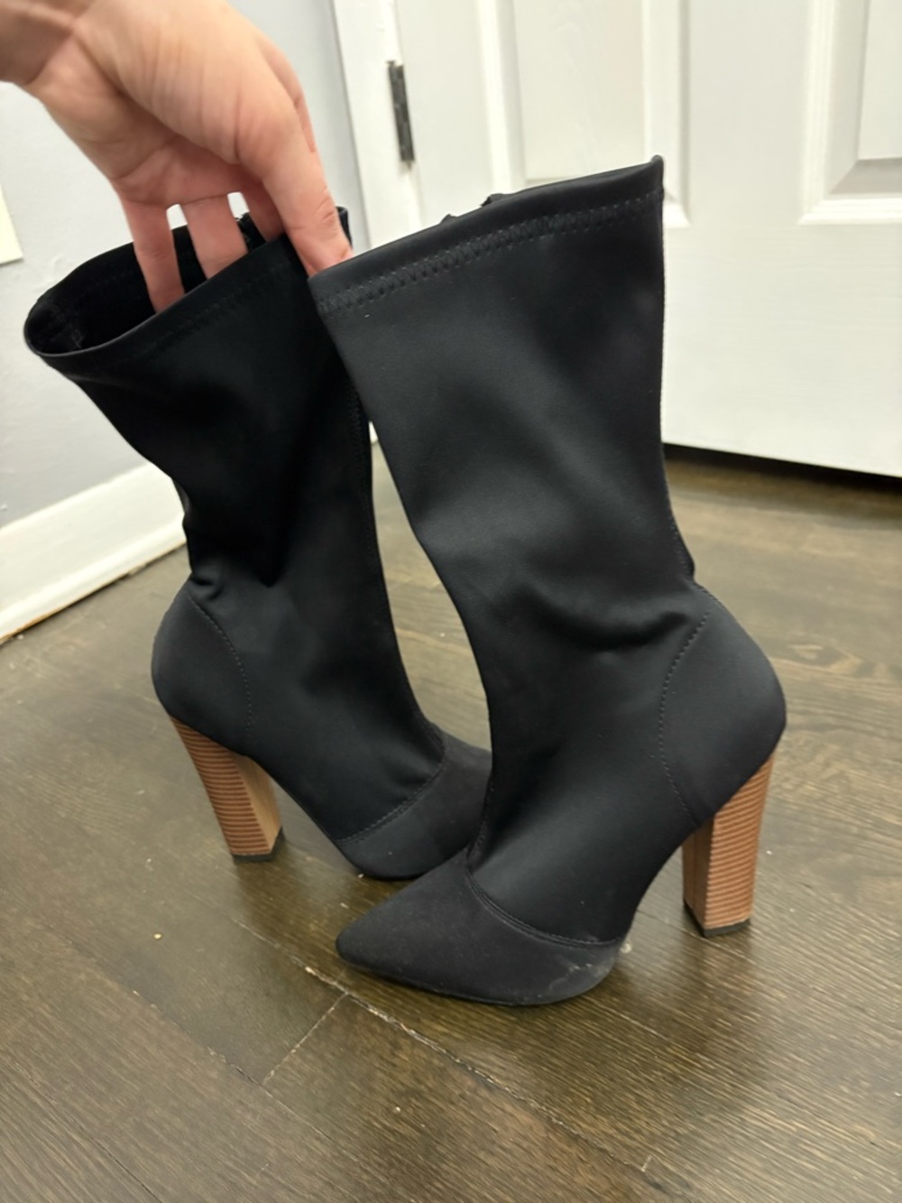 Women’s Black Stretch Sock Boot with Block Heel